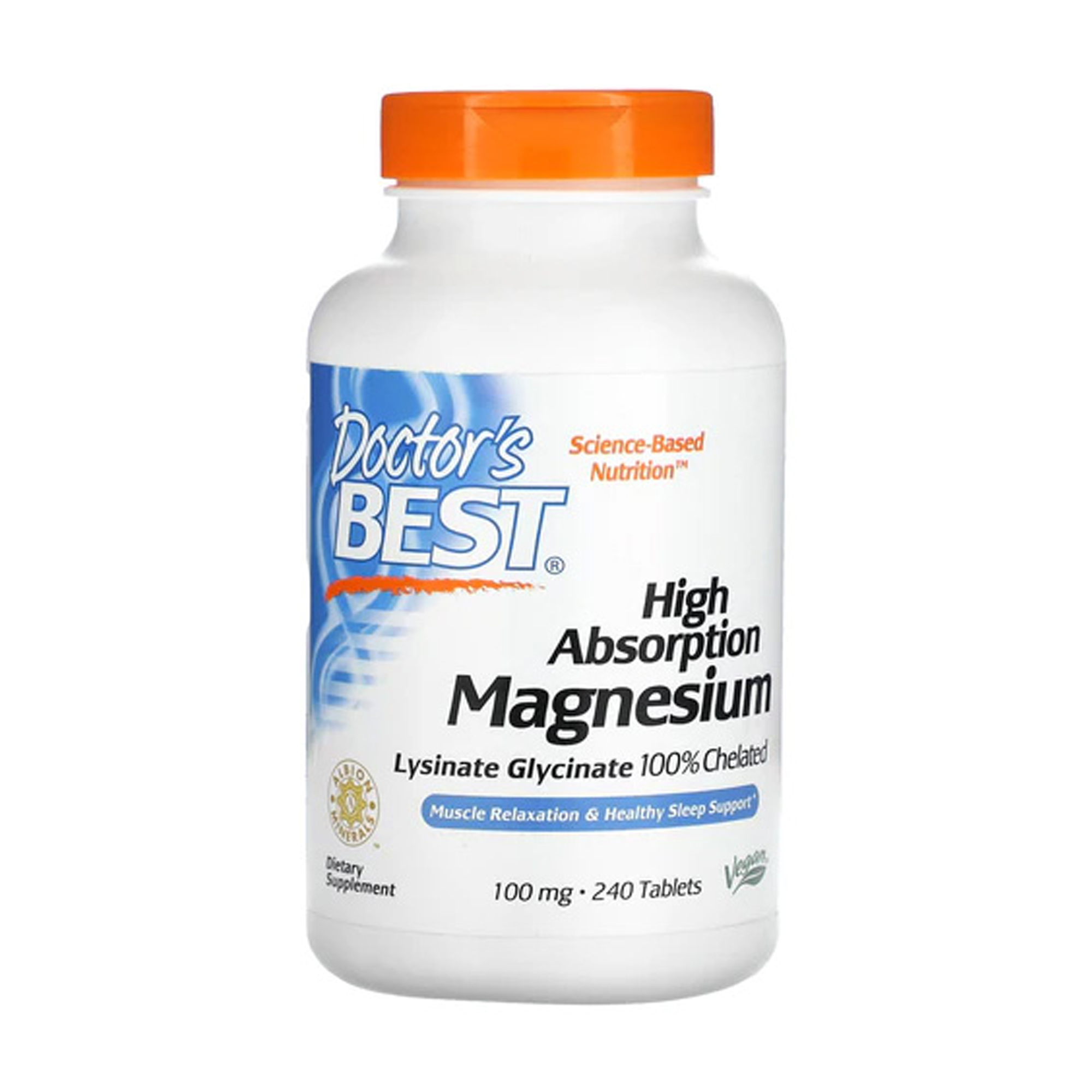 Магній хелат Doctor's Best High Absorption Magnesium з мікроелементами Albion 100 мг, 240 таблеток